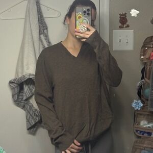 Banana Republic Extra Fine Merino Wool V Neck Sweater Men's Large Brown